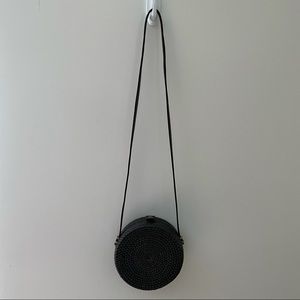 Black Round Rattan Bag